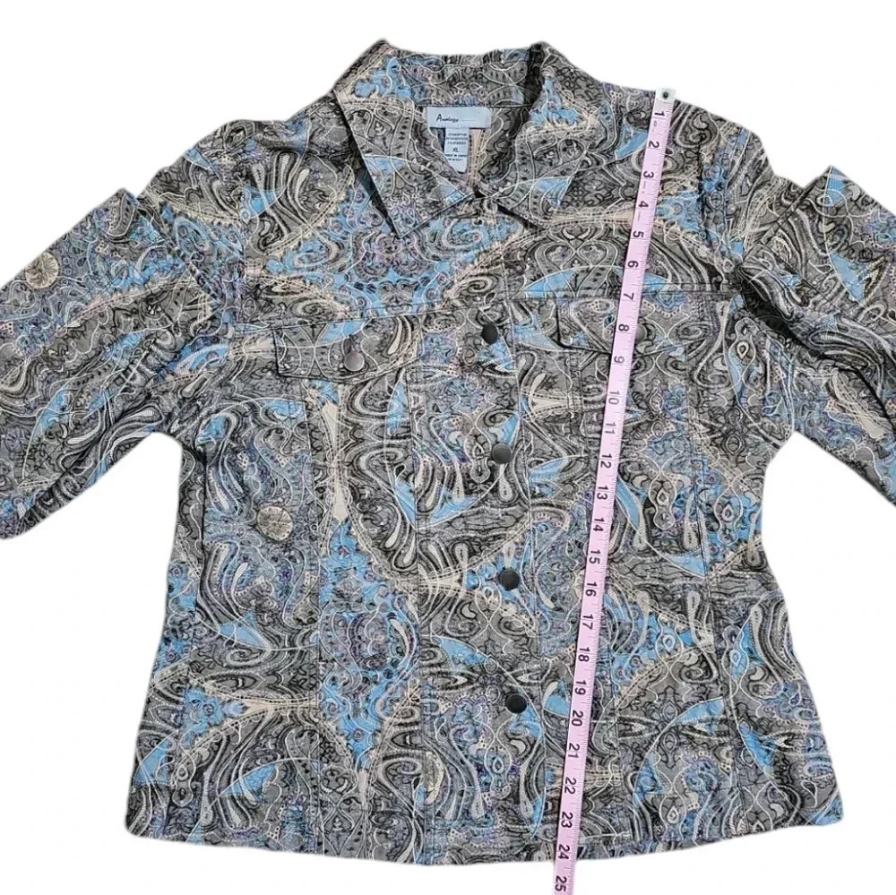 Analogy Paisley Print Denim Jacket XL Western Boho Snap Front Stretch Earthy 90s - Picture 6 of 6